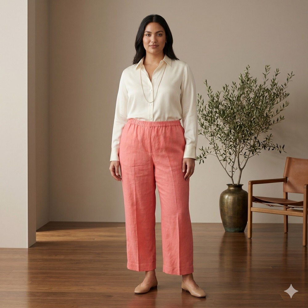 Vintage ANN GERLIN Coral Pink 100% Linen Straight Leg Pants Size 18 Plus 90s